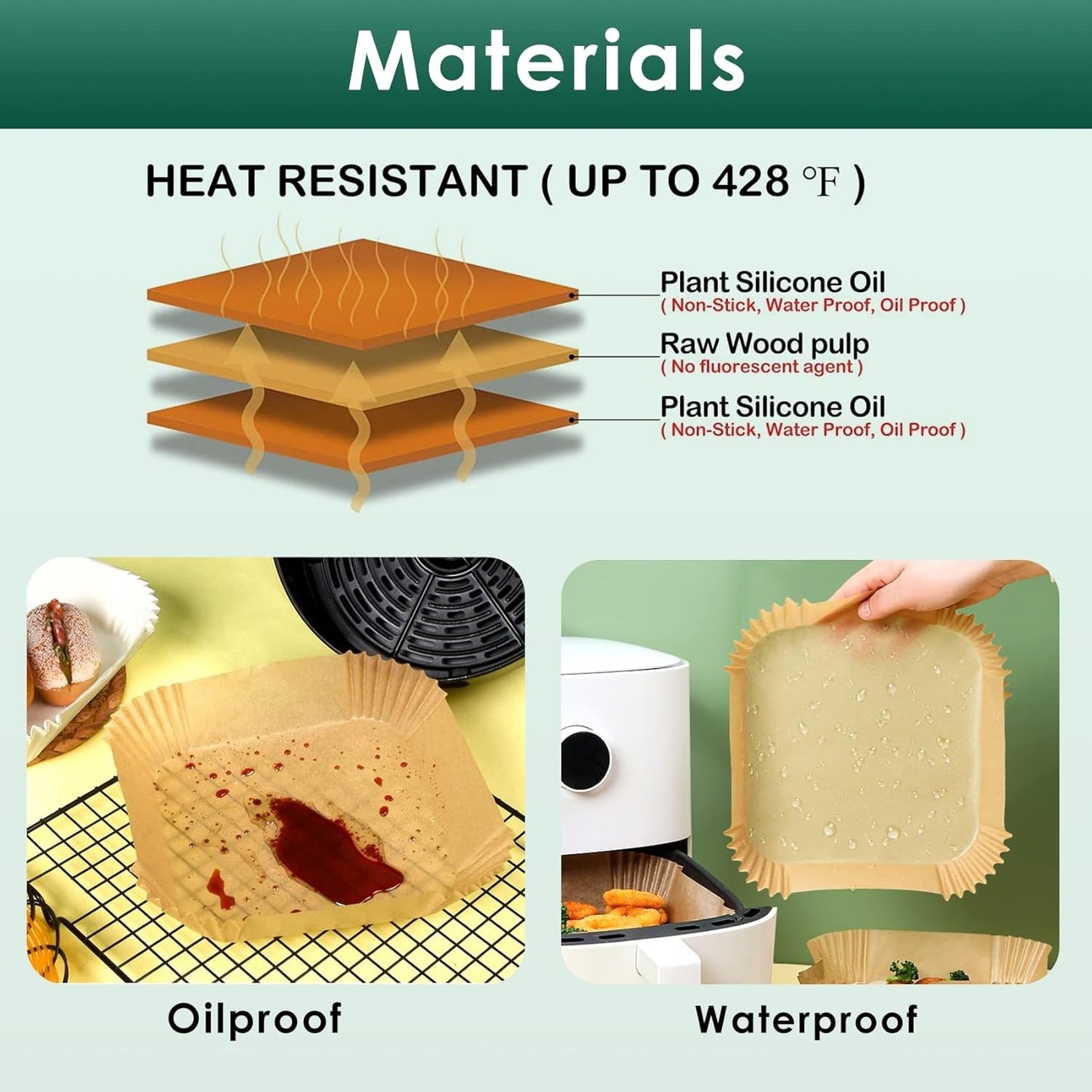 Papel Antiaderente para Fritadeira de Ar 20cm Quadrado Folhas de Papel Manteiga para Ninja AF140, COSORI, Cecotec 5,5L/6L, Tefal 4,2L Airfryer