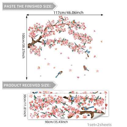 Pink Tree Branches Birds Butterflies Elf Girls Meet Wall Stickers Bedroom Children's Room Home Wall Decoration Self-adhesive