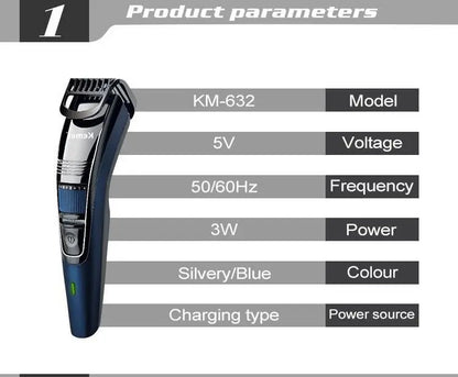 Kemei KM-632 Men Electric Shaver Professional Beard Trimmer For Men Hair Trimmer Grooming Electric Shaver Head Cutter Machine