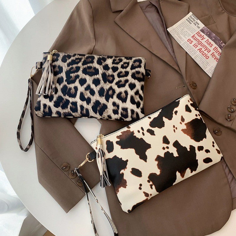 Women Handbag Clutch Leopard Print Cow Print Small Bag Purse Party Large Capacity Envelope Wristlet Bag PU Briefcase