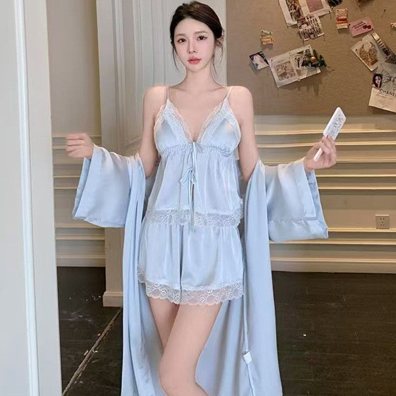 French-Style Strapless Nightgown for Women Summer Strapless Robe Two-Piece Set Summer Purely Sensual Beauty Straps with Padded C
