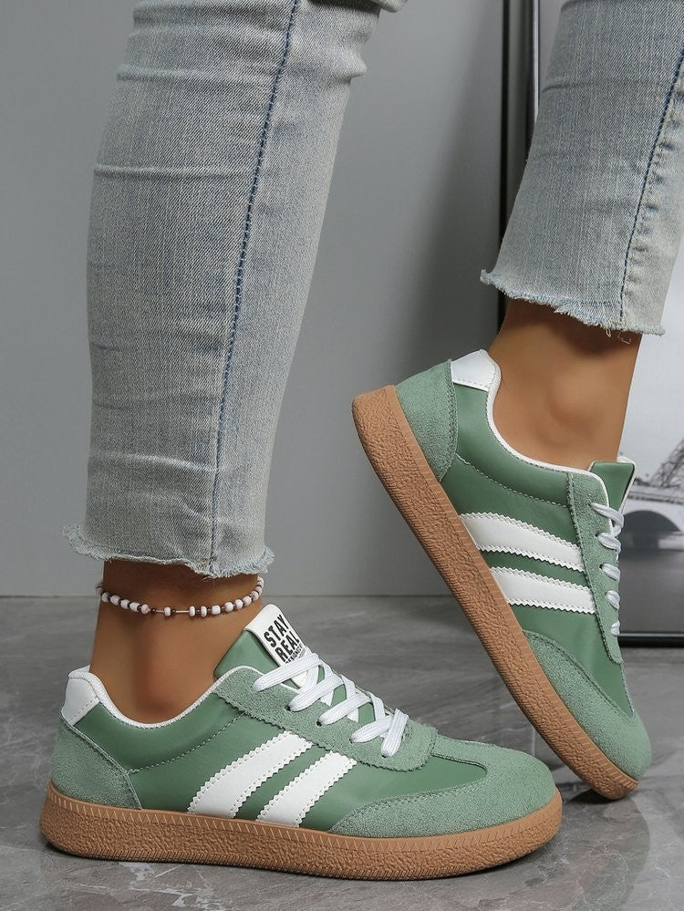 Lightweight Comfortable Sneakers for Women Fashion Striped Lace Up Sports Shoes Woman Casual Breathable Green Sneakers Plus Size