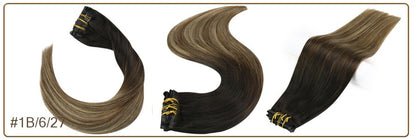 Full Shine PU Clip Hair Extensions Cabelo Humano Remy 100g Extensões Invisíveis Sem Costura de Cabelo Humano Clip-In Cor Balayage Loiro