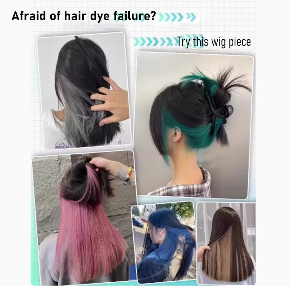 Apliques de cabelo liso sintético 50cm com 4 mechas coloridas, rabo de cavalo de clipe, perucas rosa/azul/roxa, perucas de Halloween/Natal
