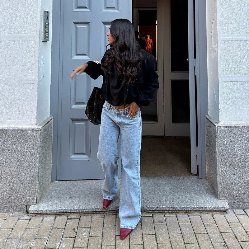 ONE DILEMMA Five-Pointed Star Print High Waited Jeans New Street Harajuku Baggy Jeans Women Clothing Casual Straight Denim Pants