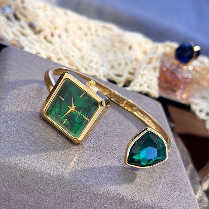 New Ladies Open Bracelet Watch Assorted Shaped Diamond Color Gemstone High-End Quartz Wristwatch Lazy Person's Stylish Timepiece