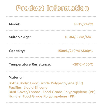 150/240/330ML Baby PP Bottle Newborn Baby Bottle with Handle Milk BottleFeeding  Baby Bottles Newborn Feeding Supplies