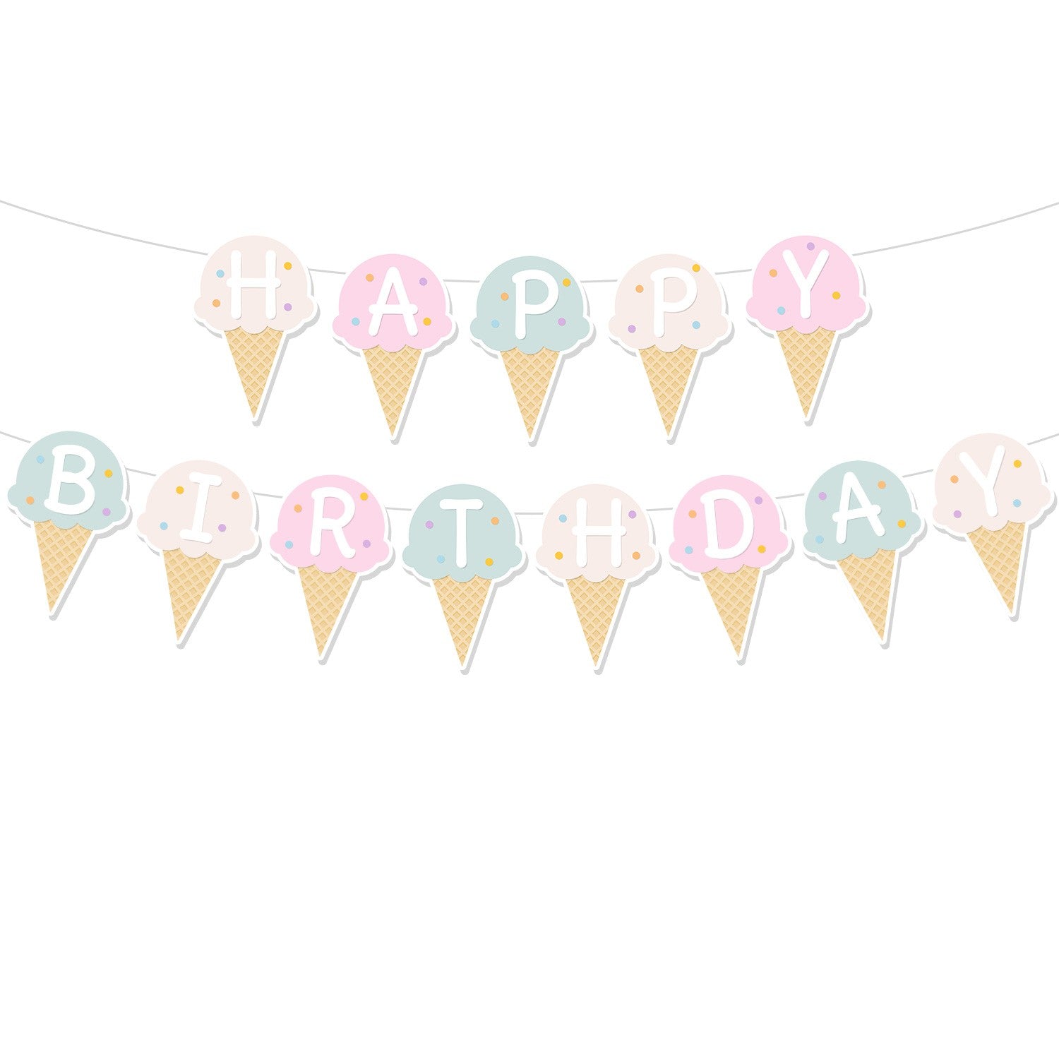 Colorful Paper Banners Ice Cream Shape Pull Flag Party Bunting Milk Tea Summer Theme Garland Decorative