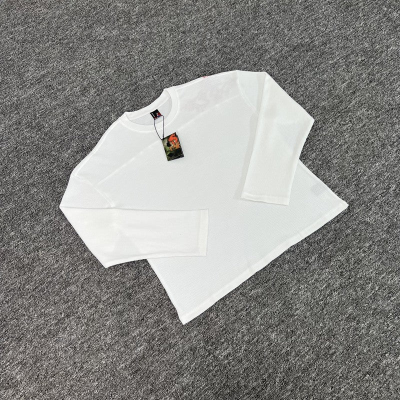 Waffle Long Sleeve Embroidery Sakura Derschutze Blossom T Shirt Men Women Casual Loose High Quality Breathe T-shirt Clothes