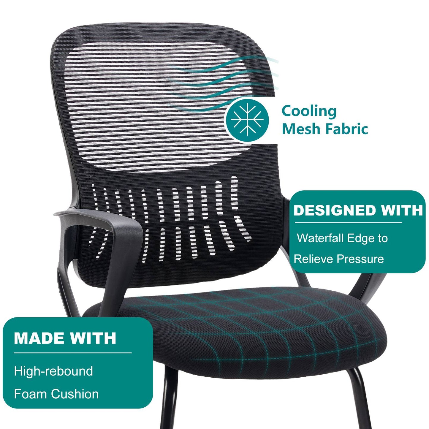 JHK Ergonomic Office Chair No Wheels with Comfy Armrest and Mesh Lumbar Support Back Basket Design for Guest Reception