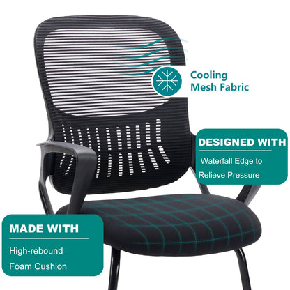 JHK Ergonomic Office Chair No Wheels with Comfy Armrest and Mesh Lumbar Support Back Basket Design for Guest Reception
