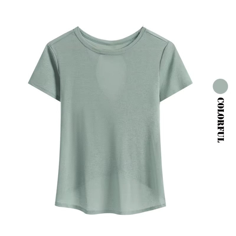 DRUR Gym Tops Women Lightweight Sweatshirt Summer Short Sleeve Quick Dry Fitness Running Tshirt Back Cross Hollow Yoga Wear New