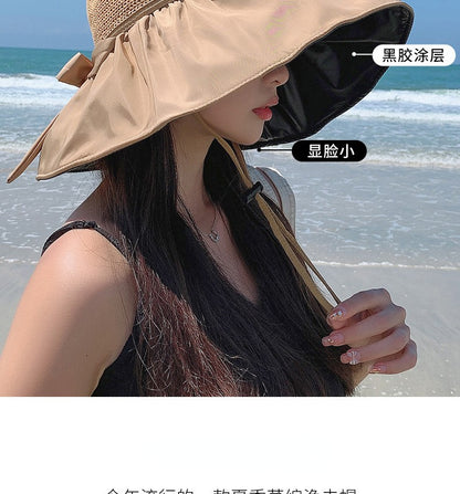 Summer Sun hat women's straw woven anti ultraviolet sun visor hat with big brim seaside black glue breathable Bucket hat sun hat