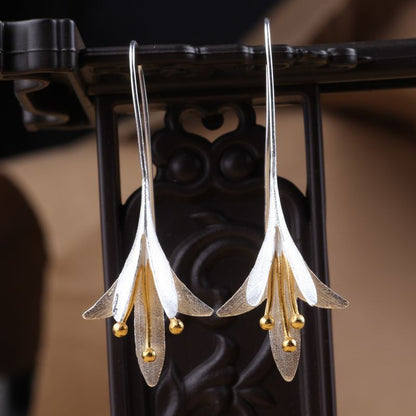 New Design Fashion 925 Sterling Silver Long Flower Earrings For Woman Girls Gift Statement Jewelry Pendientes
