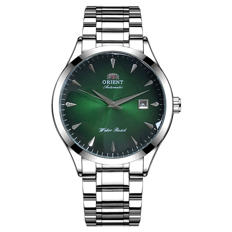 Orient Automático Masculino, Mostrador Preto, Pulseira de Aço Inoxidável, Relógio de Pulso Clássico de Negócios Resistente à Água com Exibição de Data
