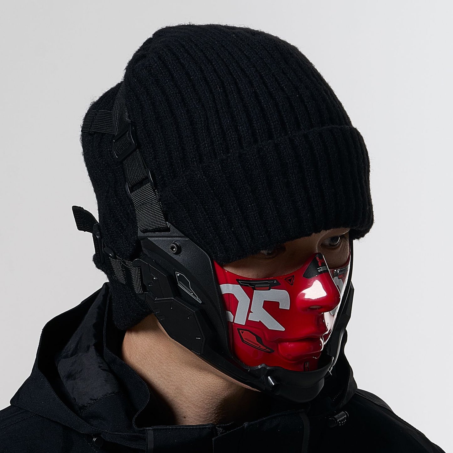 Cyberpunk Half Face Mask Mecha Style Halloween Cosplay Mask Adjustable Straps Breathable Comfort Tactical Streetwear Motorcycle