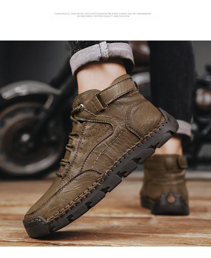 Botas masculinas costuradas à mão, sapatos casuais plus size, botas confortáveis e macias, botas antiderrapantes para uso externo