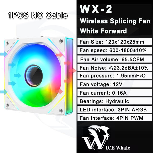 ICE Whale WX-2 Wire-Splicing PC Case Cooling Fan ARGB Mirror Cycle Light Effect 600-1800RPM PWM Water Cooling 360mm Cooler Fan
