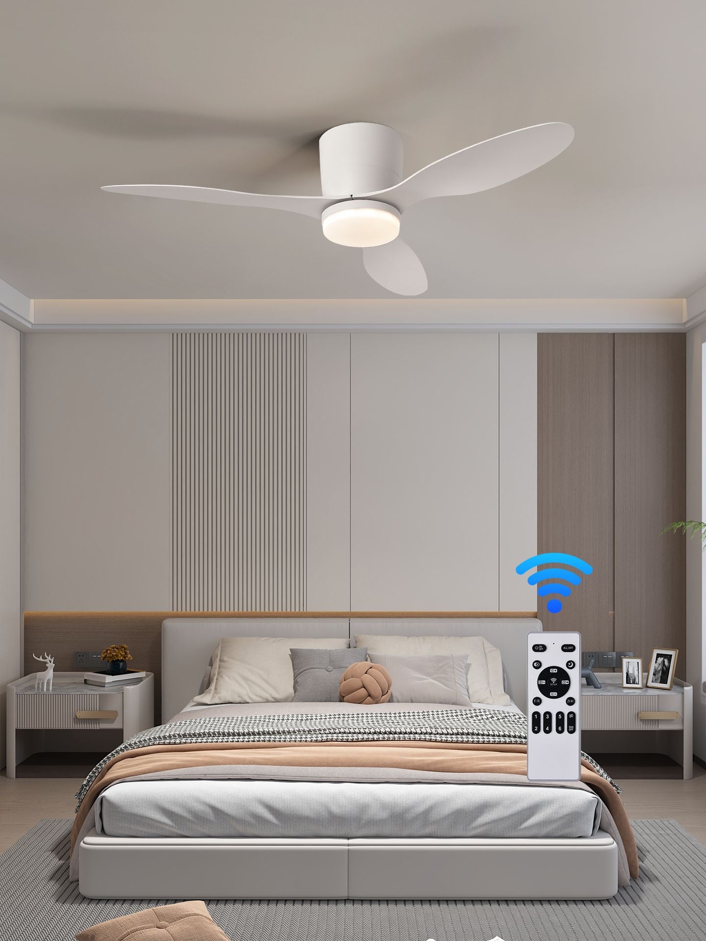 Ceiling Fan With Light,42 Inch Low Profile Ceiling Fan with remote control, For Indoor and Covered Outdoor