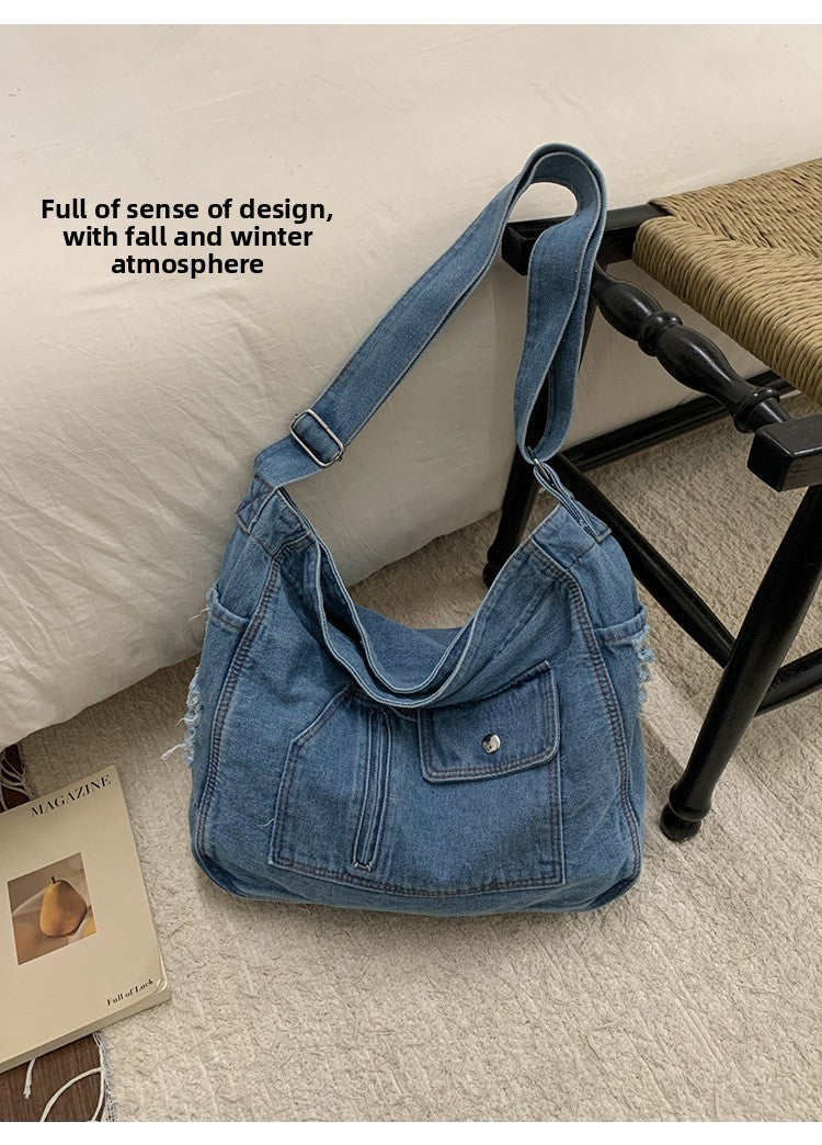New Denim Shoulder Bag Women Fashion Large Capacity Casual Tote Handle Bag for School Comfortable and Versatile Commute Bag