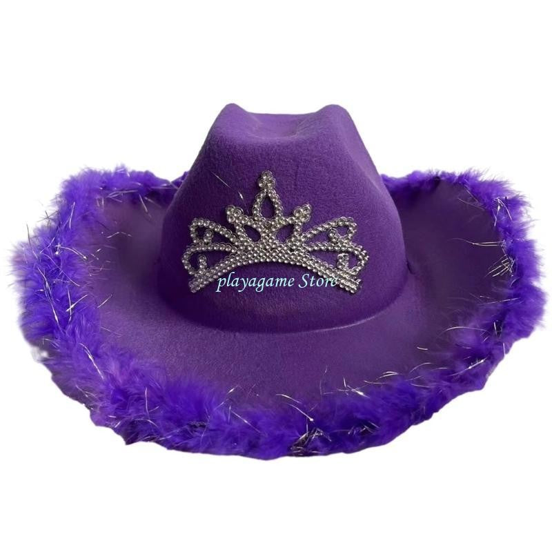 Y88A Furry Trims Western Hat Western Jazzs Party Hat Woman Cowgirls Hat Party