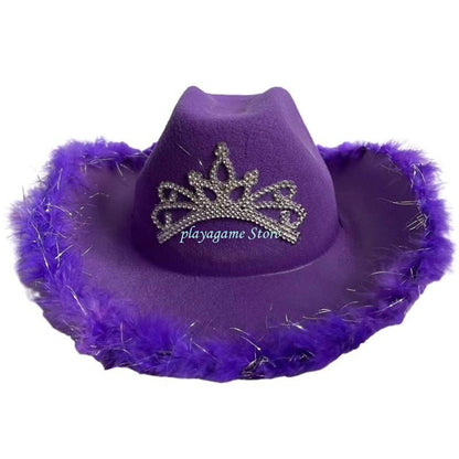 Y88A Furry Trims Western Hat Western Jazzs Party Hat Woman Cowgirls Hat Party
