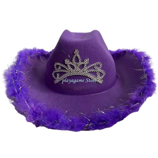 Y88A Furry Trims Western Hat Western Jazzs Party Hat Woman Cowgirls Hat Party