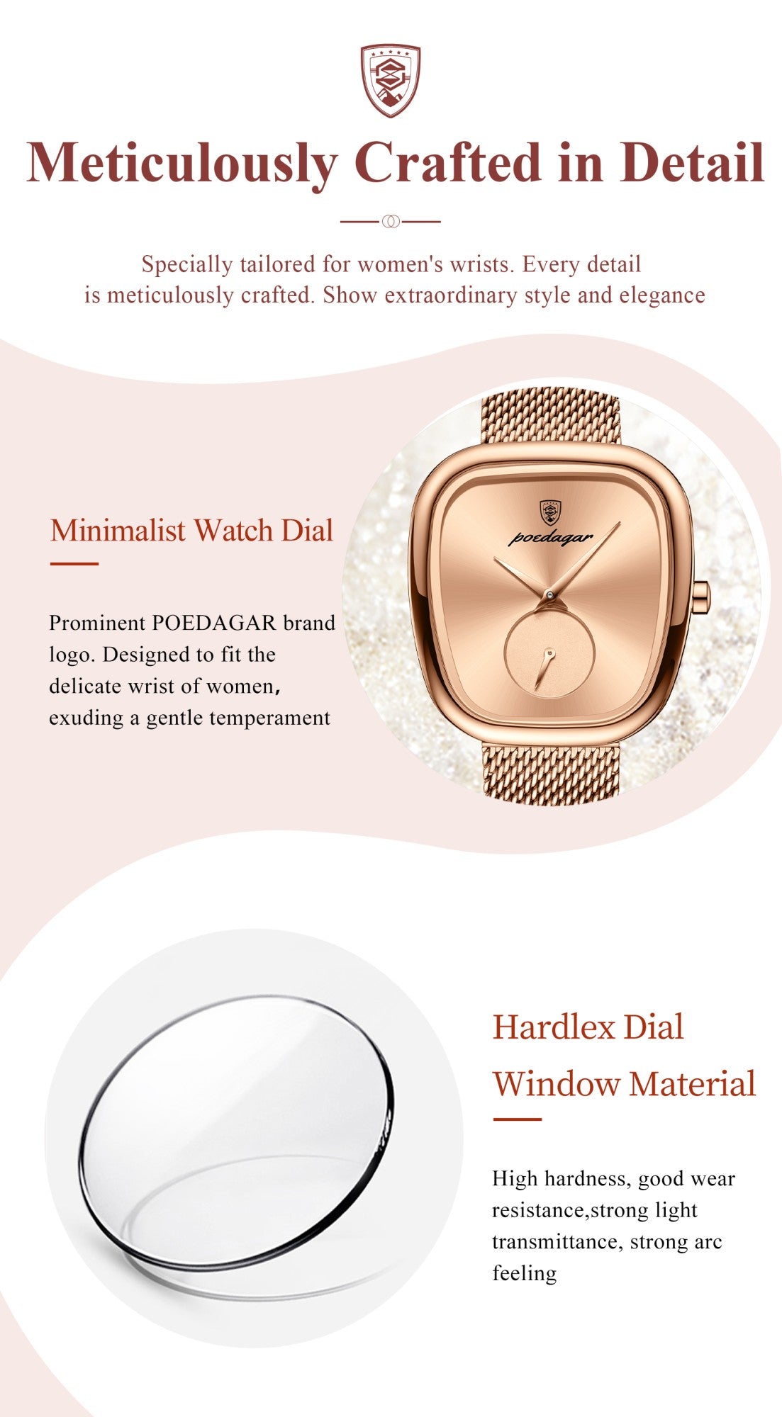 POEDAGAR Luxury Brand Woman Watch Waterproof Stainless Steel Mesh Women's Watches Fashion Elegant Quartz Ladies Wristwatch Reloj