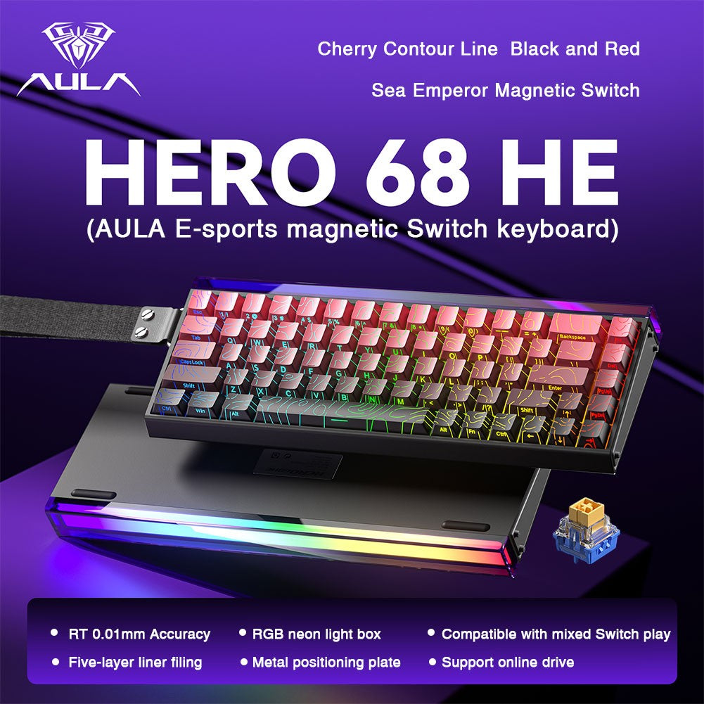 Teclado AULA HERO 68HE com Switch Magnético, Rapid Trigger, 8K de Retorno, Teclado Gamer de Esports, RGB com Fio