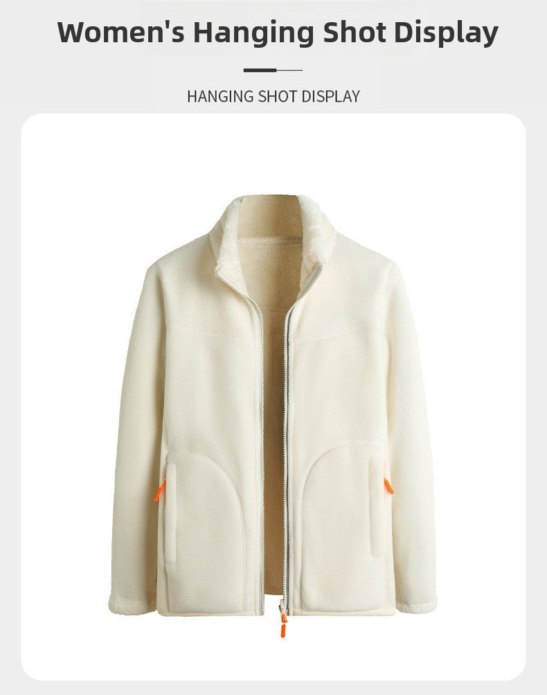 Plus Size Women's Autumn Winter Thickened Double-sided Fleece Hooded Jacket Zipper Long Sleeve Warm Outerwear Casual Style Sh...