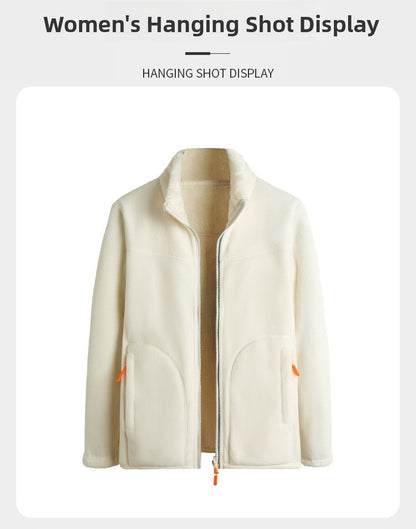 Plus Size Women's Autumn Winter Thickened Double-sided Fleece Hooded Jacket Zipper Long Sleeve Warm Outerwear Casual Style Sh...