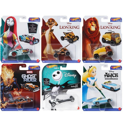 Disney Hot Wheels Carros de Personagens 2024 Mix 6U O Rei Leão Simba O Estranho Mundo de Jack Sally Capitão América Brinquedos de Miniatura