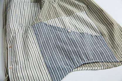 Stripe Splice Shirt Men Japnese Streetwear Fashion Loose Casual Long Sleeve Shirts Cityboy Oversize Cargo Shirts Blouses
