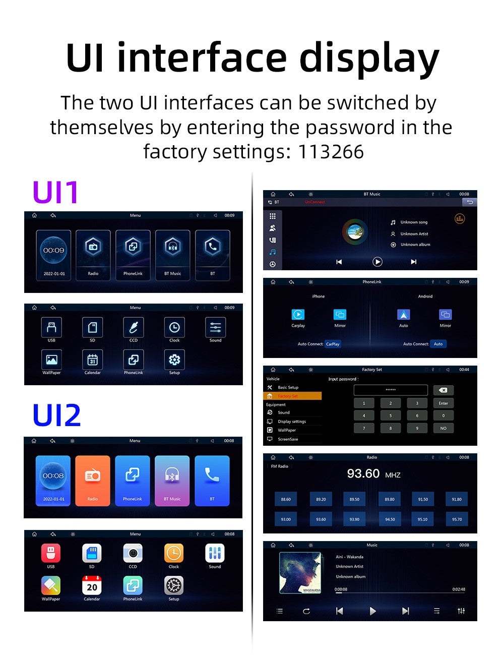 BQCC 10.26" IPS Polegadas Sem fio e com fio Carplay Android Auto Carro MP5 Player Saída de áudio Mirrorlink Rádio BT Automotivo Para Universal