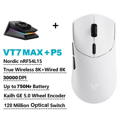 Mouse Gamer Sem Fio Rapoo VT7 MAX /VT7 Taxa de Sondagem Sem Fio Verdadeira de 8K 53g Leve Até 750h de Duração da Bateria
