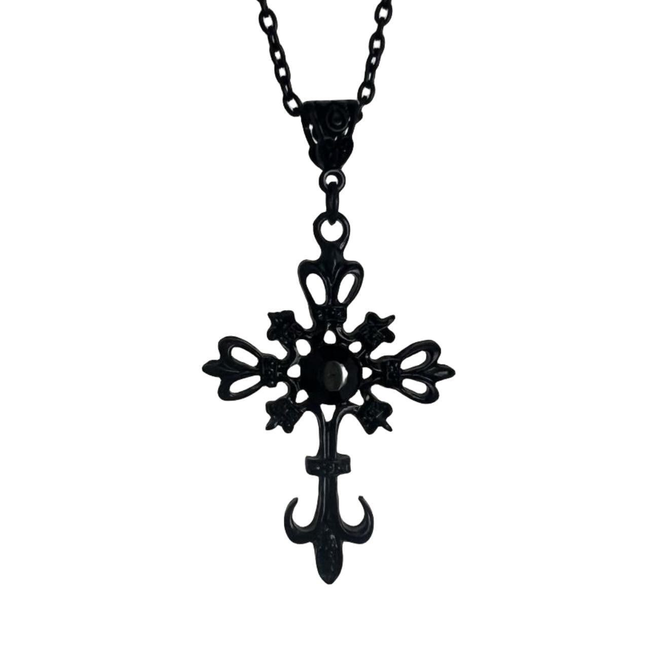 Gothic Cross Necklace For Women Men Punk Hollow Flower Cross Charms Choker Chain Vampires Pendant Jewelry Party Accessories Gift