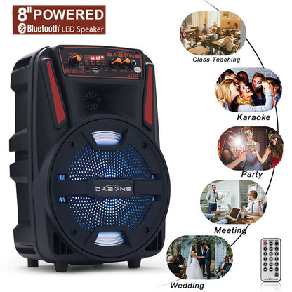 1000W Portable Bluetooth Speaker 8" Subwoofer Heavy Bass Sound System Party With Remote and Mic Led Light DJ karaoke Speaker
