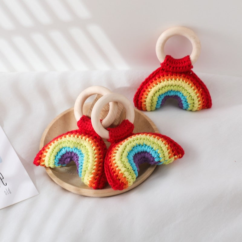 Baby Crochet Lemon Rattle Toys Wooden Bracelet Fruit Musical Rattle Teether Toys Handbell Newborn Soothing Oral Nursing Bite Toy