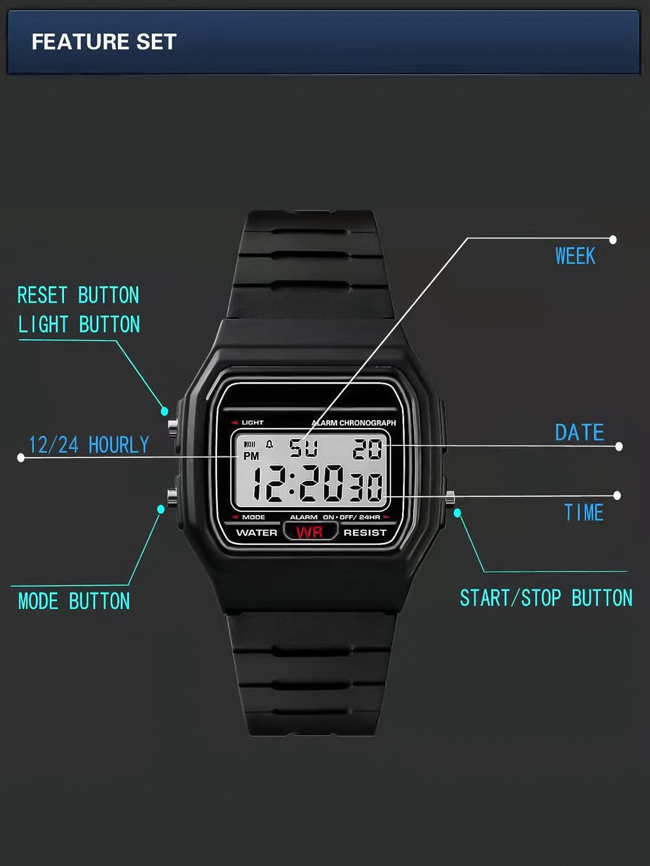 Hot Selling Women LED Digital Electronic Watch Multifunctional Outdoor Simple Leisure Men and Women Sports Watch Reloj