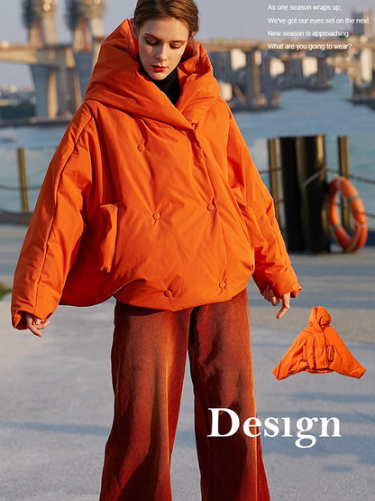 Winter New Hooded Long Sleeve Warm Coats Women's Parkas Fashion Tide Loose Fluffy Orange Red Oversized Down Jacket