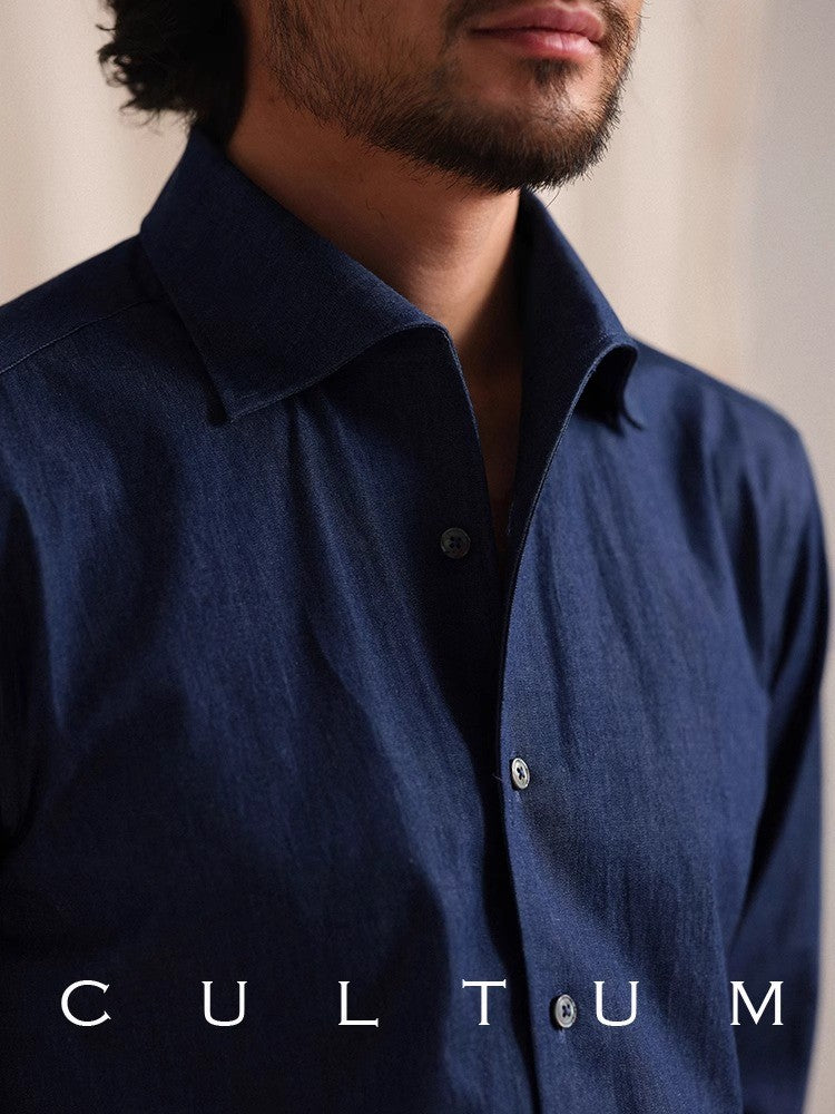 CULTUM Pure Cotton Italian Sle Men's Long Sve Slim Fit Casual Busin irt Classic k Button Collar Denim irt