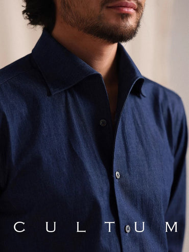 CULTUM Pure Cotton Italian Sle Men's Long Sve Slim Fit Casual Busin irt Classic k Button Collar Denim irt