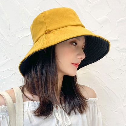 Double-Sided Sun Beach Cap Portable Fisherman Cap Foldable Panama Hat Solid Color Anti-UV Spring Summer Outdoor Beach Visor
