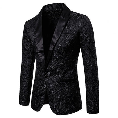 Luxury Men Jacquard Single Button Slim Fit Turndown Collar High Quality Wedding Banquet Men Jacket Coat
