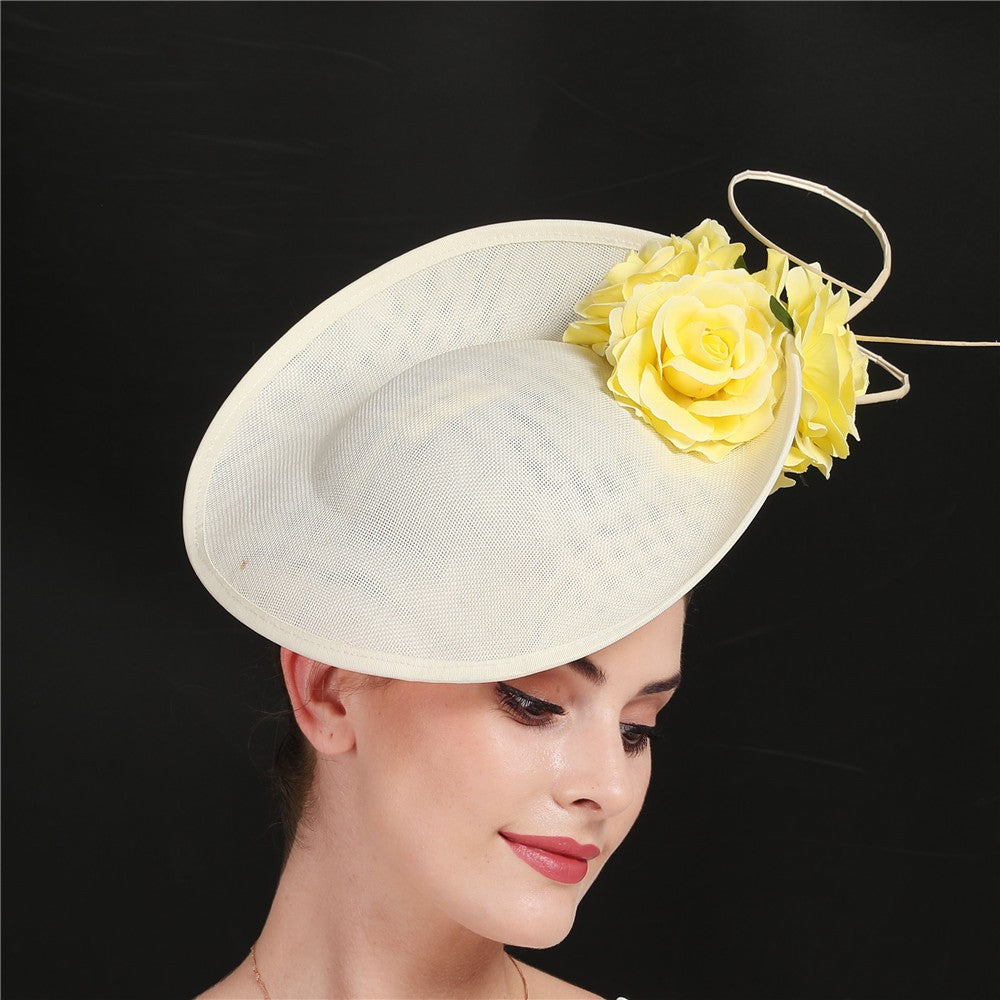 Lindo Vestido Formal de Casamento Chapéu Fedora Feminino Grande Derby Casquete de Flor da Moda Fascinator Chapéu Feito à Mão Ocasião Chapelaria