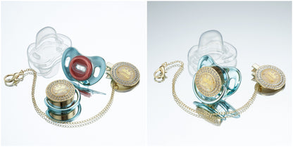 Miyocar Bling Custom Pure Green Pacifiers Bring 3 Replacement Silicone Teat Include All Size for Boy Girl Baby Shower Gift