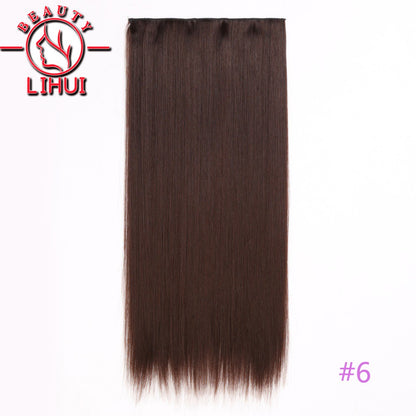 Extensões de cabelo sintéticas com clipe, longas e lisas, com 5 clipes em uma única peça, extensões de cabelo multicoloridas LIHUI