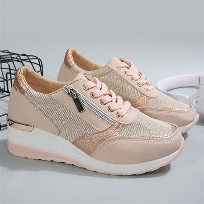 Fashion Thick Bottom Silver Sneakers Women 2025 Spring Wedge Heel Vulcanized Shoes Woman Comfortable Lace Up Sport Sneaker Mujer