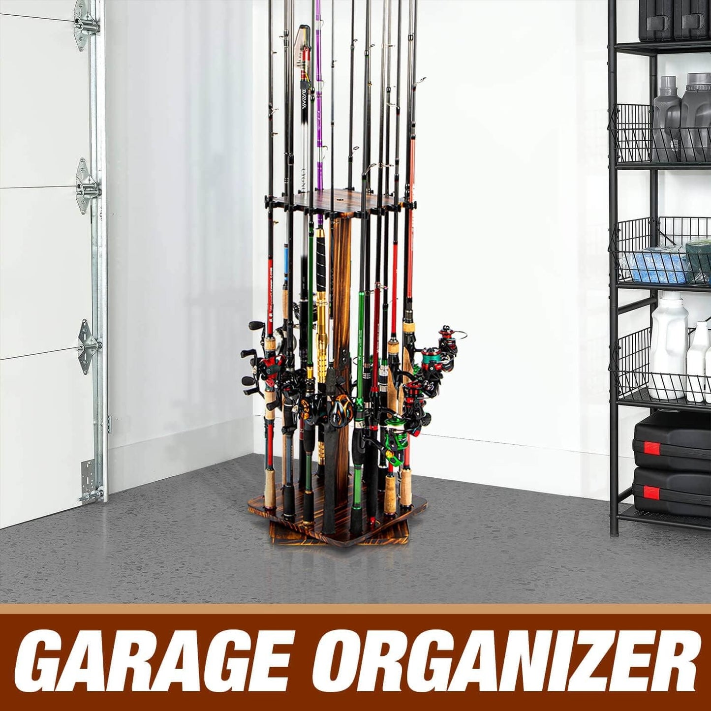 Suportes para Vara de Pesca para Garagem, Rack Giratório de 360 Graus para Varas de Pesca, Suporte de Chão para até 16 Varas
