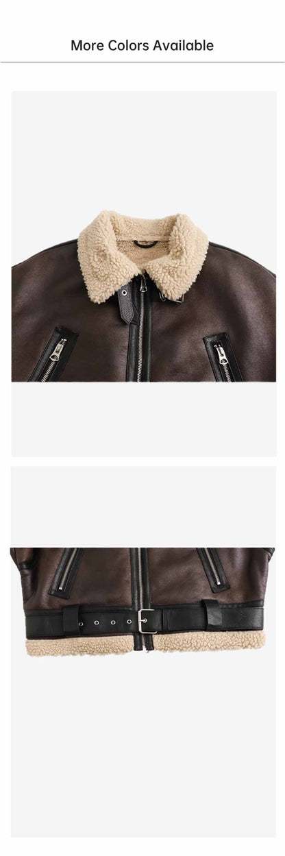 2024 Autumn/Winter New Product Casual Women's Wear Flip Collar Fur Integrated Loose and Versatile Short Jacket Coat